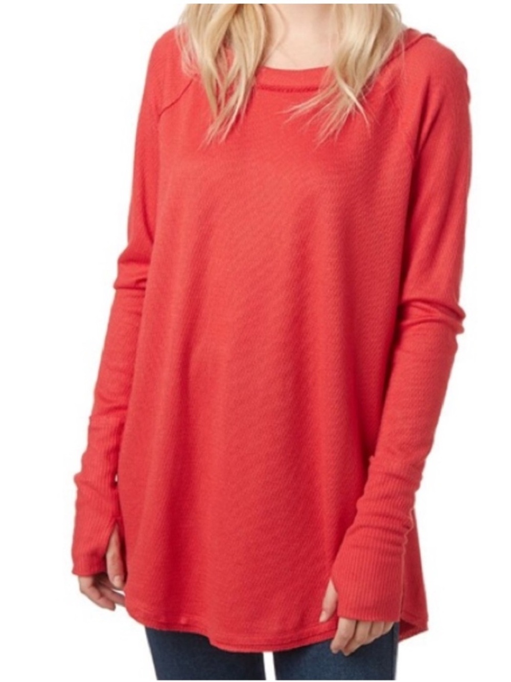 We The Free Off-the-Shoulder Snowy Thermal Tee Heat Wave Orange  Sz Sm - Picture 3 of 11